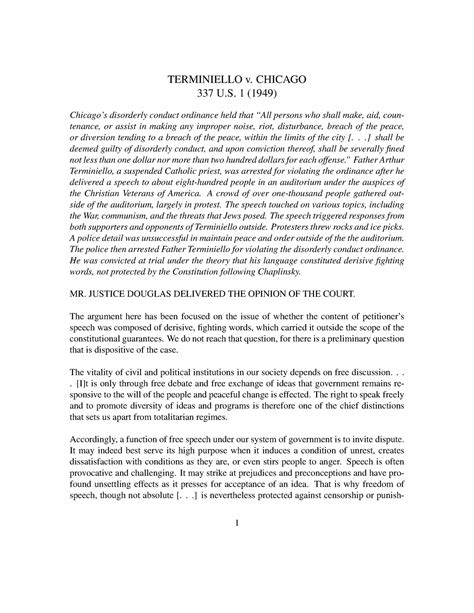 terminiello v. chicago|Terminiello v. Chicago Case Brief for Law School · LSData.